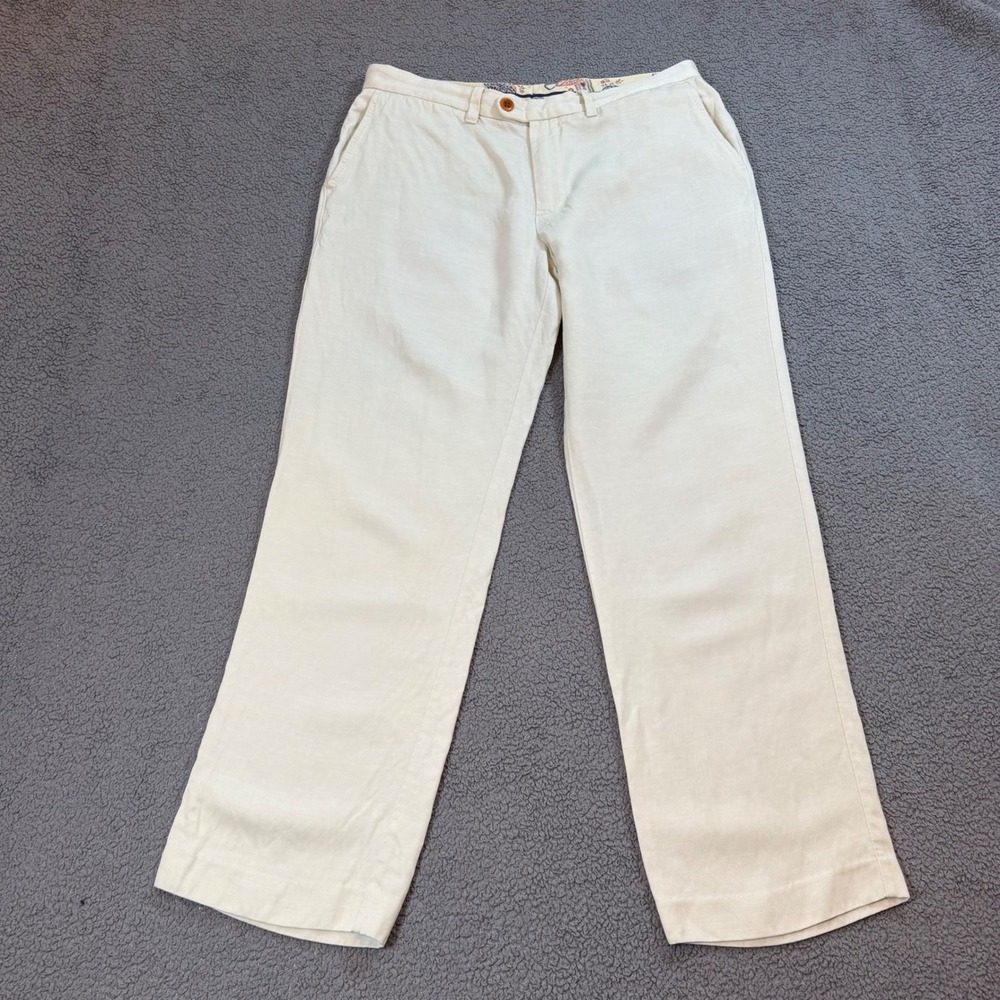 Tommy Bahama Mens 33x30 Linen Lyocell Blend Pants Cream Off White Straight Leg